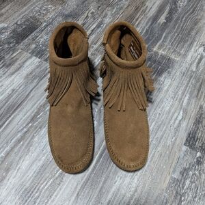 Minnetonka Short Fringe Booties, Brown